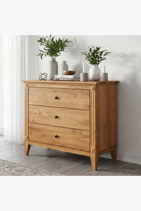 Tömör tölgyfa fiókos komód 100 cm, skandináv stílusú rusztikus bútor